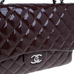 Pre Owned Chanel Burgundy Patent Leather Jumbo Flap