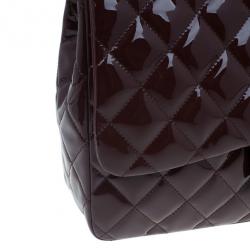 Pre Owned Chanel Burgundy Patent Leather Jumbo Flap