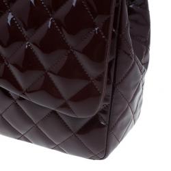 Pre Owned Chanel Burgundy Patent Leather Jumbo Flap