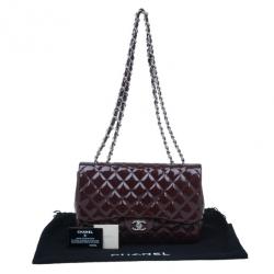 Pre Owned Chanel Burgundy Patent Leather Jumbo Flap