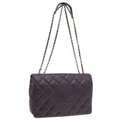 Pre Owned Chanel Burgundy Lambskin Leather Quilted Medium Diamond Flap Bag