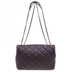 Pre Owned Chanel Burgundy Lambskin Leather Quilted Medium Diamond Flap Bag