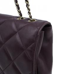 Pre Owned Chanel Burgundy Lambskin Leather Quilted Medium Diamond Flap Bag