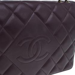 Pre Owned Chanel Burgundy Lambskin Leather Quilted Medium Diamond Flap Bag