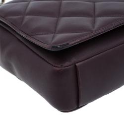 Pre Owned Chanel Burgundy Lambskin Leather Quilted Medium Diamond Flap Bag
