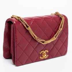 Pre Owned Chanel Burgundy Quilted Lambskin Leather Flap Bag