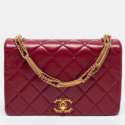 Pre Owned Chanel Burgundy Quilted Lambskin Leather Flap Bag
