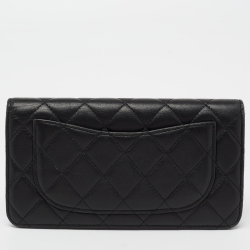 Pre Owned محفظة كونتيننتال شانيل لي ين جلد أسود مبطن