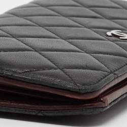 Pre Owned محفظة كونتيننتال شانيل لي ين جلد أسود مبطن