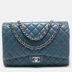 Chanel Blue Quilted Caviar Leather Maxi Classic Double Flap Bag