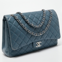 Chanel Blue Quilted Caviar Leather Maxi Classic Double Flap Bag