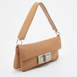 Pre Owned Chanel Beige Choco Bar Leather Mademoiselle Lock Flap Shoulder Bag
