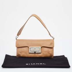 Pre Owned Chanel Beige Choco Bar Leather Mademoiselle Lock Flap Shoulder Bag