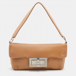 Pre Owned Chanel Beige Choco Bar Leather Mademoiselle Lock Flap Shoulder Bag