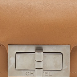 Pre Owned Chanel Beige Choco Bar Leather Mademoiselle Lock Flap Shoulder Bag