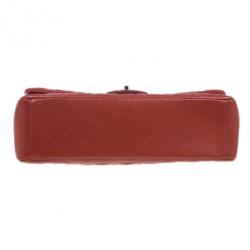 Pre Owned Chanel Red Lambskin Maxi Flap Bag