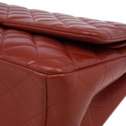 Pre Owned Chanel Red Lambskin Maxi Flap Bag