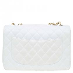 Pre Owned حقيبة شانيل جامبو كلاسيك جلد كافيار مبطن بيضاء بقلاب