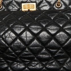 Pre Owned Chanel Black Quilted Crinkled Leather Reissue 2.55 Grand Shopping Bag