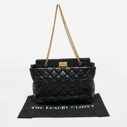 Pre Owned Chanel Black Quilted Crinkled Leather Reissue 2.55 Grand Shopping Bag