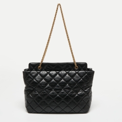 Pre Owned Chanel Black Quilted Crinkled Leather Reissue 2.55 Grand Shopping Bag