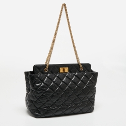Pre Owned Chanel Black Quilted Crinkled Leather Reissue 2.55 Grand Shopping Bag