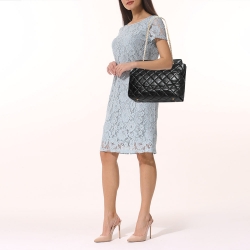 Pre Owned Chanel Black Quilted Crinkled Leather Reissue 2.55 Grand Shopping Bag