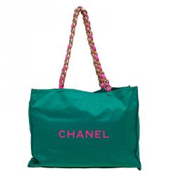 Pre Owned حقيبة يد شانيل فينتدج CC نايلون أخضر/ وردي حمالة سلسلة