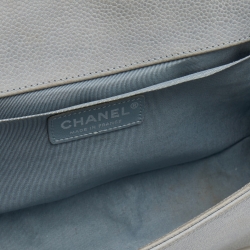 Pre Owned Chanel Grey Quilted Nubuck Leather Medium Boy Bag
