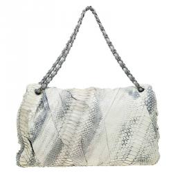 Pre Owned Chanel Cream/Grey Python Jumbo XL Flap Bag