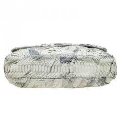 Pre Owned Chanel Cream/Grey Python Jumbo XL Flap Bag