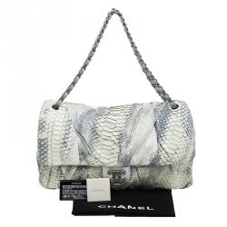 Pre Owned Chanel Cream/Grey Python Jumbo XL Flap Bag