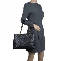 Pre Owned Chanel Black Quilted Caviar Leather Grand Shopping Tote