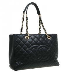 Pre Owned Chanel Black Quilted Caviar Leather Grand Shopping Tote