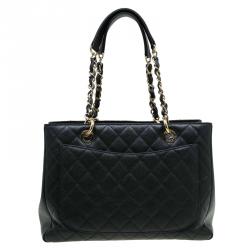 Pre Owned Chanel Black Quilted Caviar Leather Grand Shopping Tote