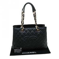 Pre Owned Chanel Black Quilted Caviar Leather Grand Shopping Tote