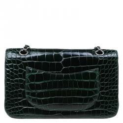 Pre Owned Chanel Dark Green Alligator Medium Classic Double Flap Bag