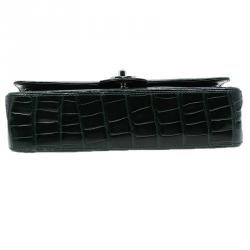 Pre Owned Chanel Dark Green Alligator Medium Classic Double Flap Bag