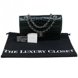 Pre Owned Chanel Dark Green Alligator Medium Classic Double Flap Bag