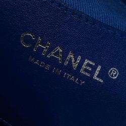 Pre Owned Chanel Blue Quilted Patent Medium Just Mademoiselle Bowling Bag