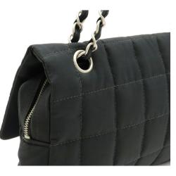 Pre Owned Chanel Black Quilted Nylon Flap Bag 
