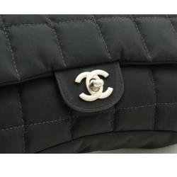 Pre Owned Chanel Black Quilted Nylon Flap Bag 