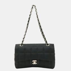 Pre Owned Chanel Black Quilted Nylon Flap Bag 