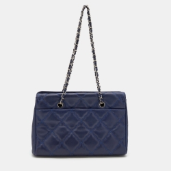 Pre Owned Chanel Blue Quilted Leather Large Shopping Tote