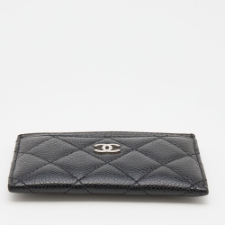 Pre Owned Chanel Black Quilted Caviar Leather CC Card Holder