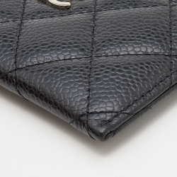 Pre Owned Chanel Black Quilted Caviar Leather CC Card Holder