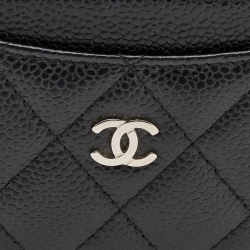 Pre Owned Chanel Black Quilted Caviar Leather CC Card Holder