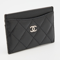 Pre Owned Chanel Black Quilted Caviar Leather CC Card Holder