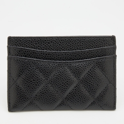 Pre Owned Chanel Black Quilted Caviar Leather CC Card Holder