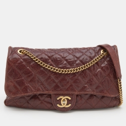 Pre Owned Chanel Brown Quilted Glazed Caviar Leather Jumbo Crave Easy Flap Bag